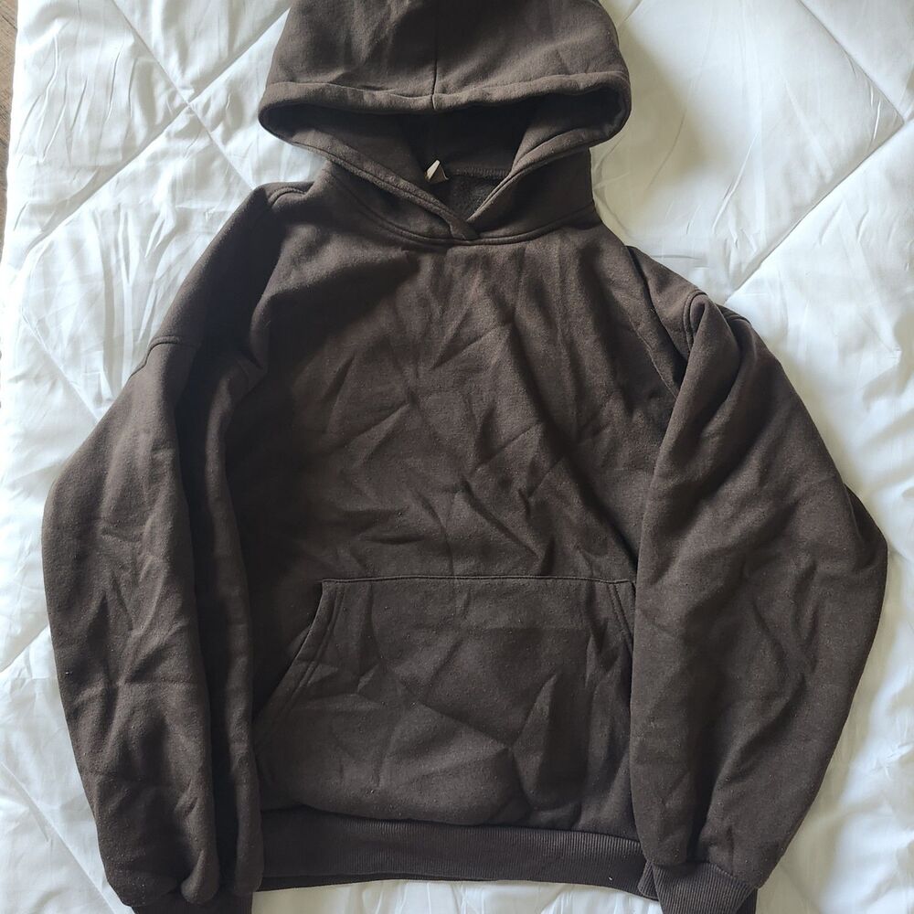 Dazy-Less Oversized Brown Pullover Hoodie Kangaroo Pockets Size S